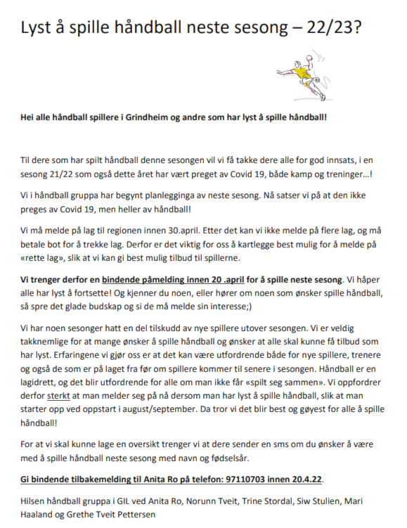 Lyst å spille håndball neste sesong - 22/23?